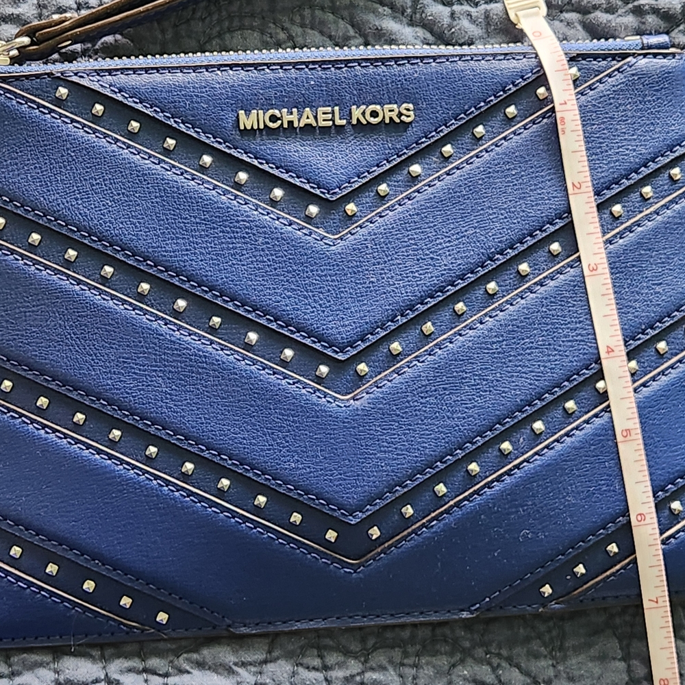 Navy Pebbled Leather Wristlet with Silver Hardware